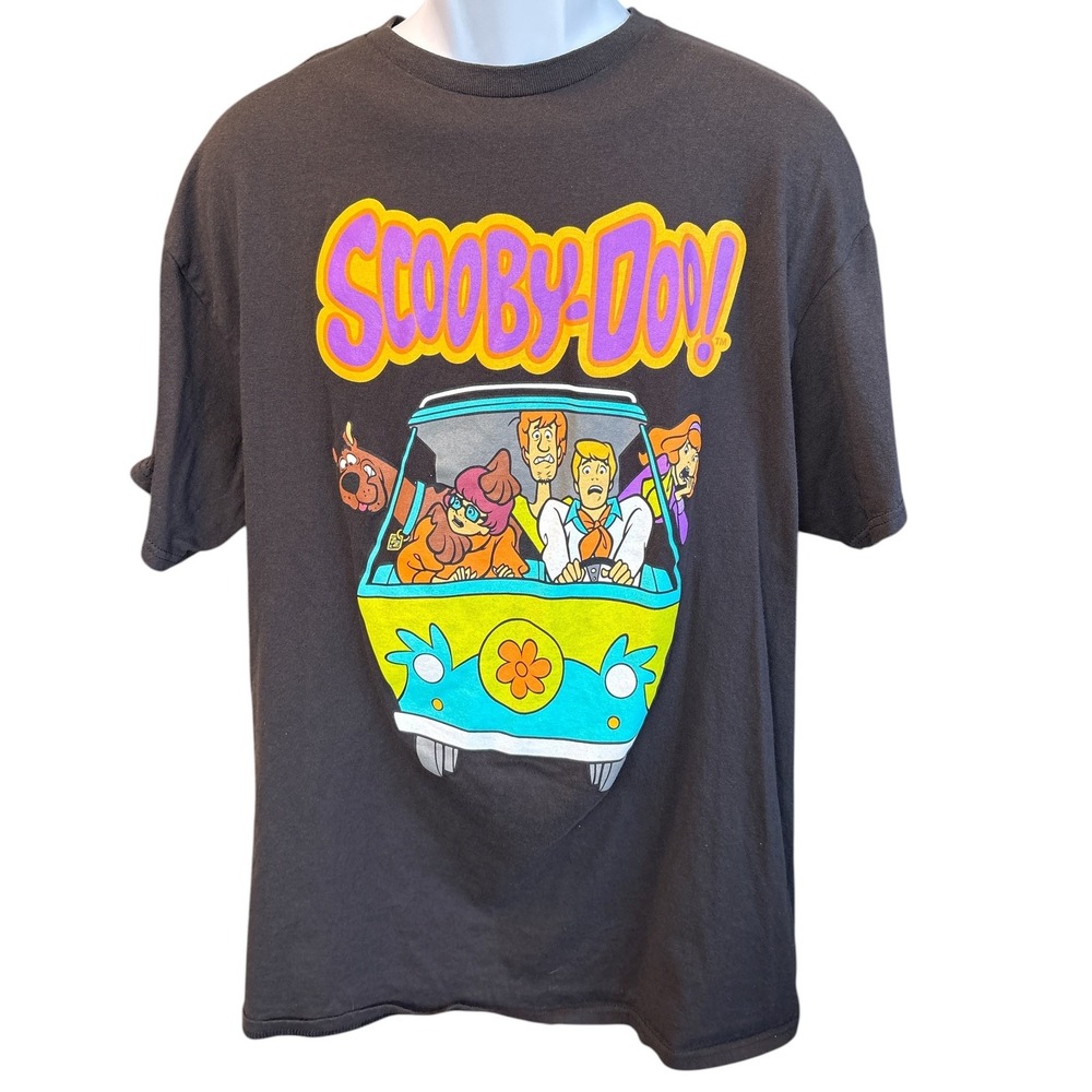 Scooby Doo, Shaggy, Mystery Machine Black Graphic T-Shirt,Men's Size XL, Cartoon